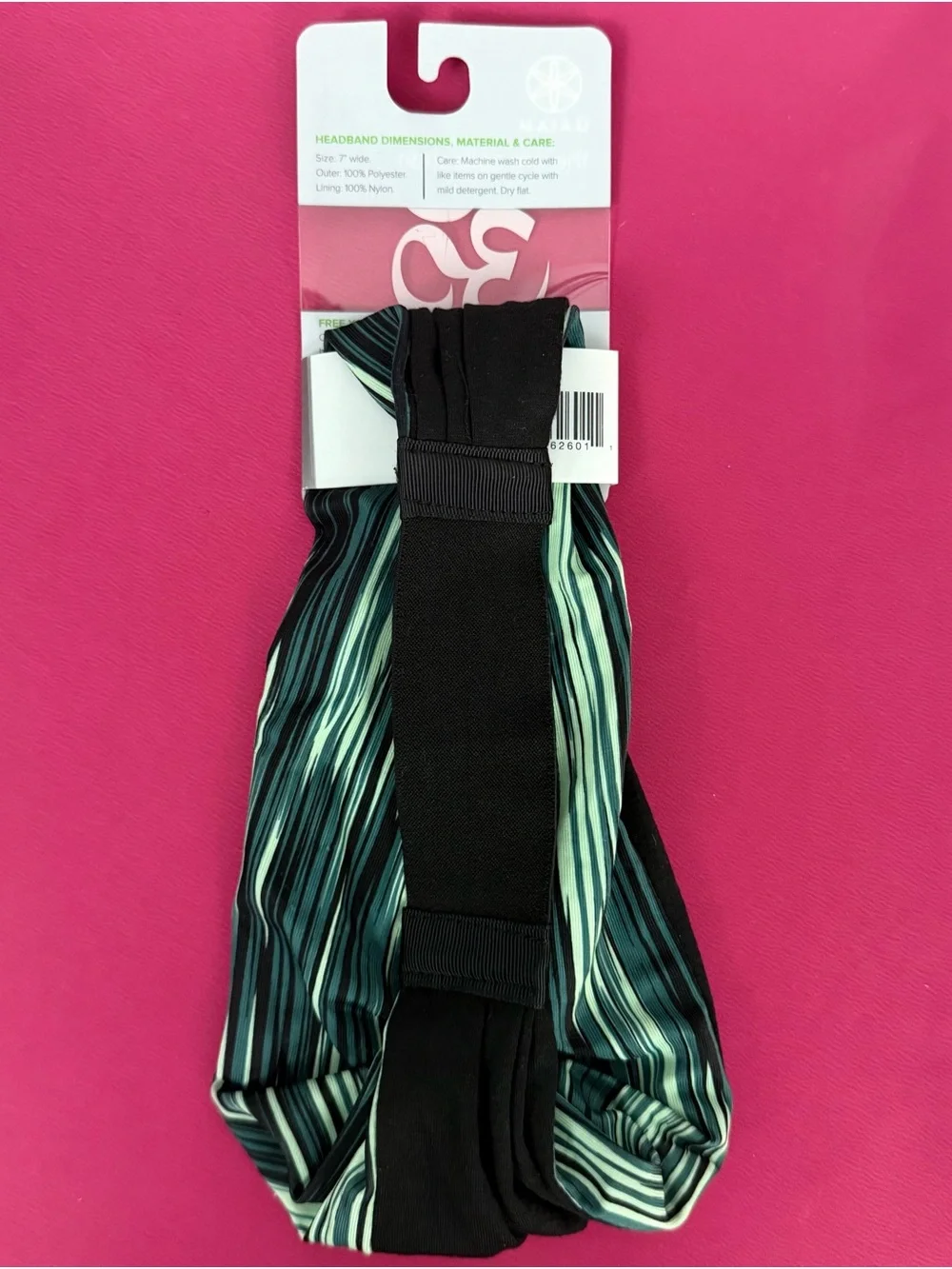 GAIAM Reversible Striped Teal and Black 7” Wide Headband w/Stay put design! NWT